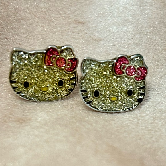 Official Sanrio Signed Hello Kitty Sparkly Stud Earrings  & Sanrio Stickers - Picture 2 of 7